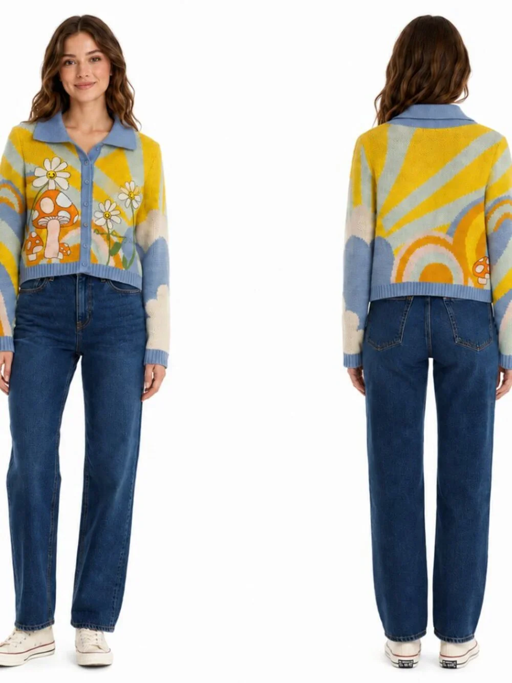House of Sunny, Mushroom/Daisy Cardigan EUC Size 8/M - Picture 1 of 7